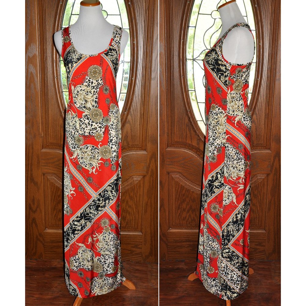 Bongo Orange Brown & Gold Sleeveless Racer Back Boho Style Soft Sexy Maxi